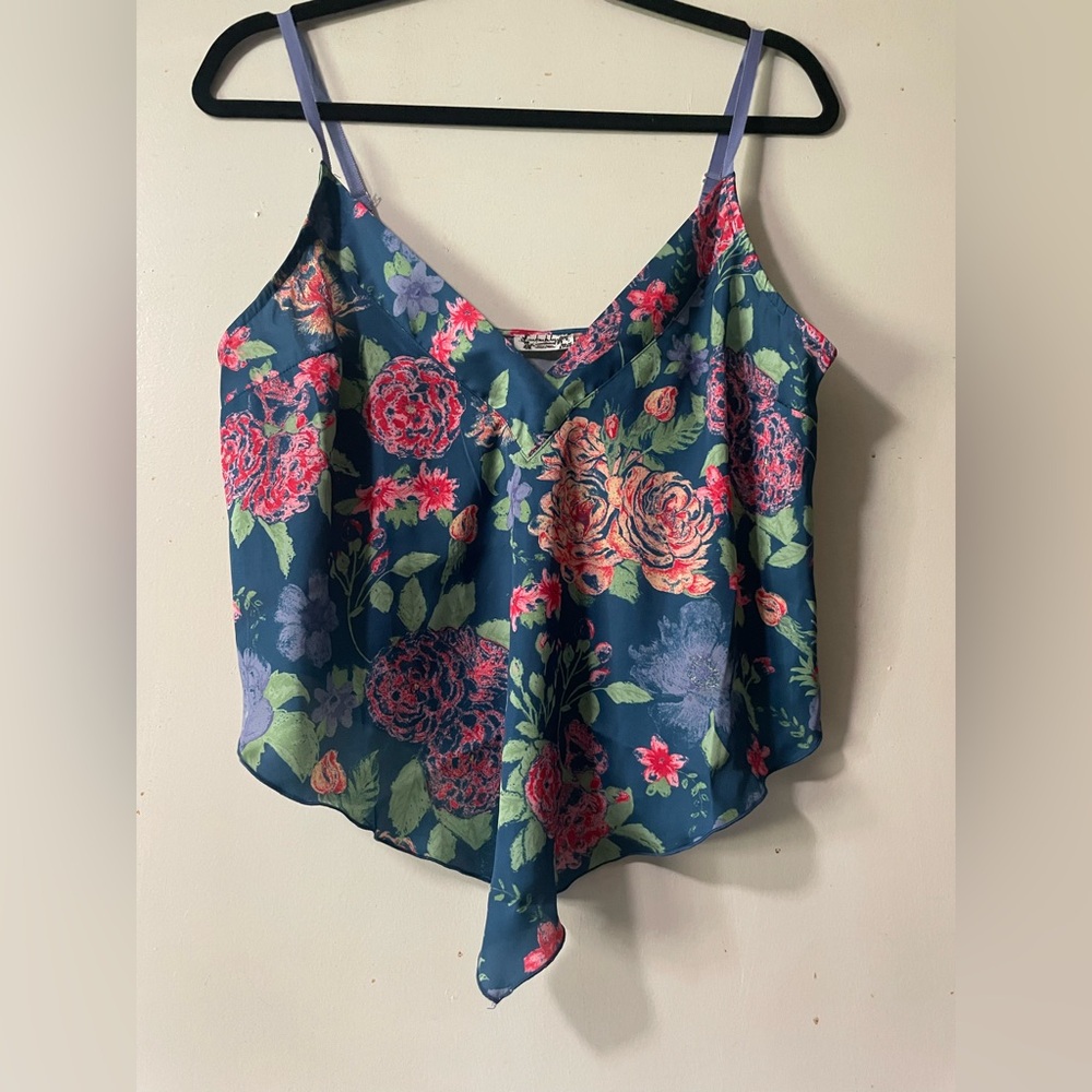 Free People floral, Pink and Orange v-neck tank Asymmetrical Sleeveless Camisole